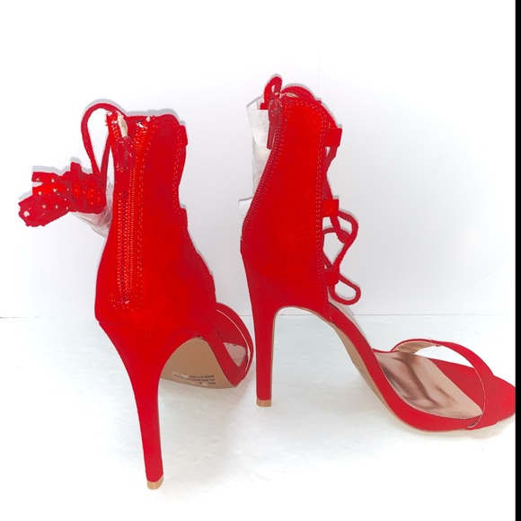 Cute Red Lace-Up Heels - Picture 5 of 5